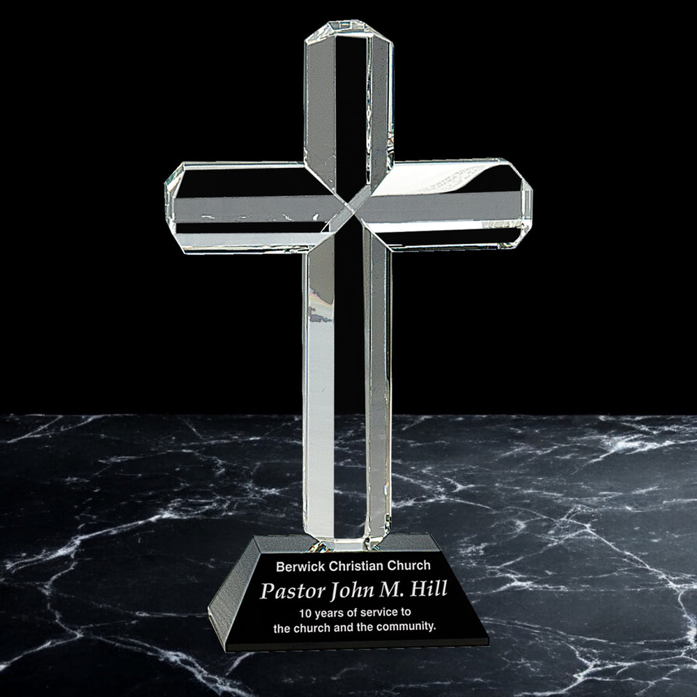 Crystal Cross on Black Pedestal Award