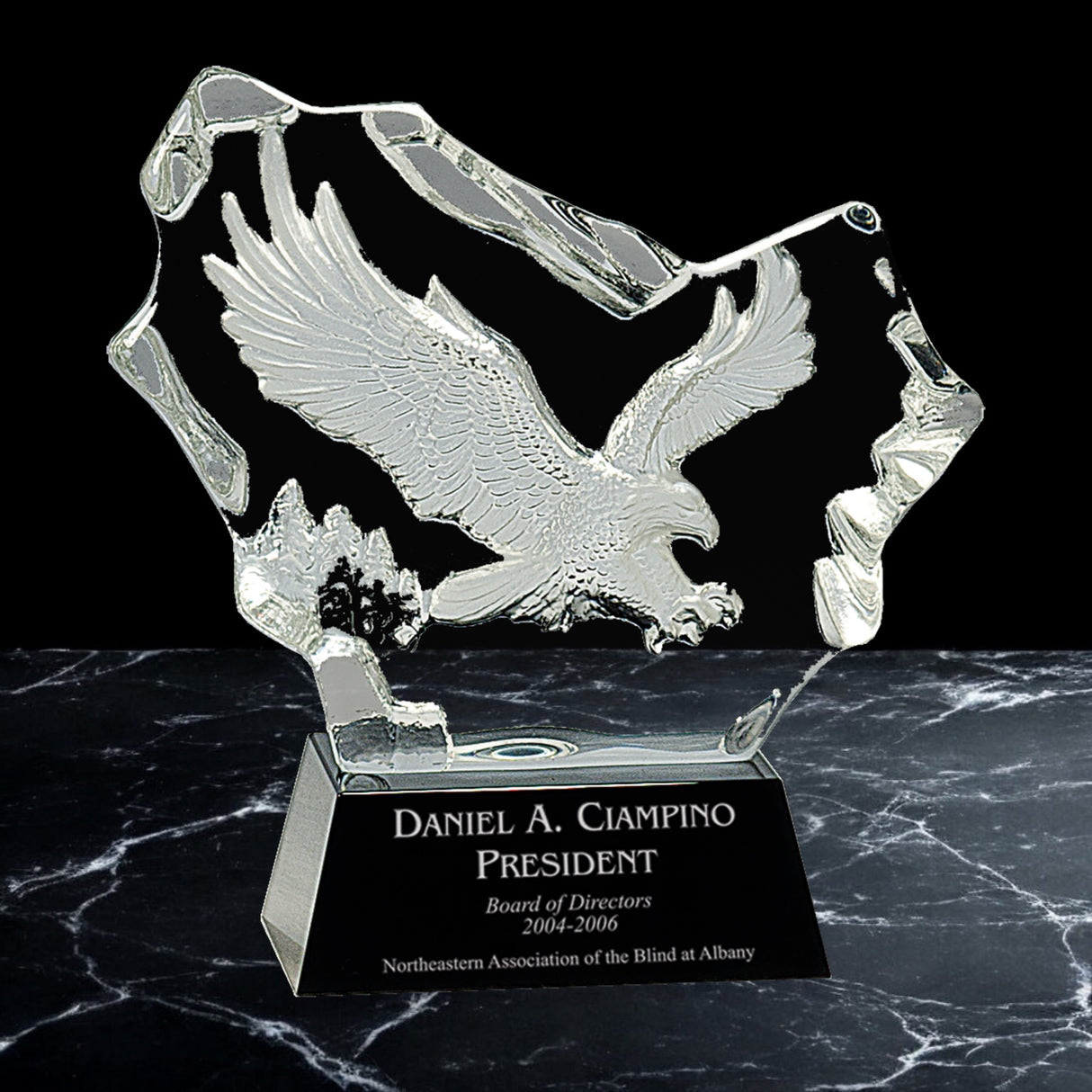 Crystal Carved Eagle on Black Pedestal Award