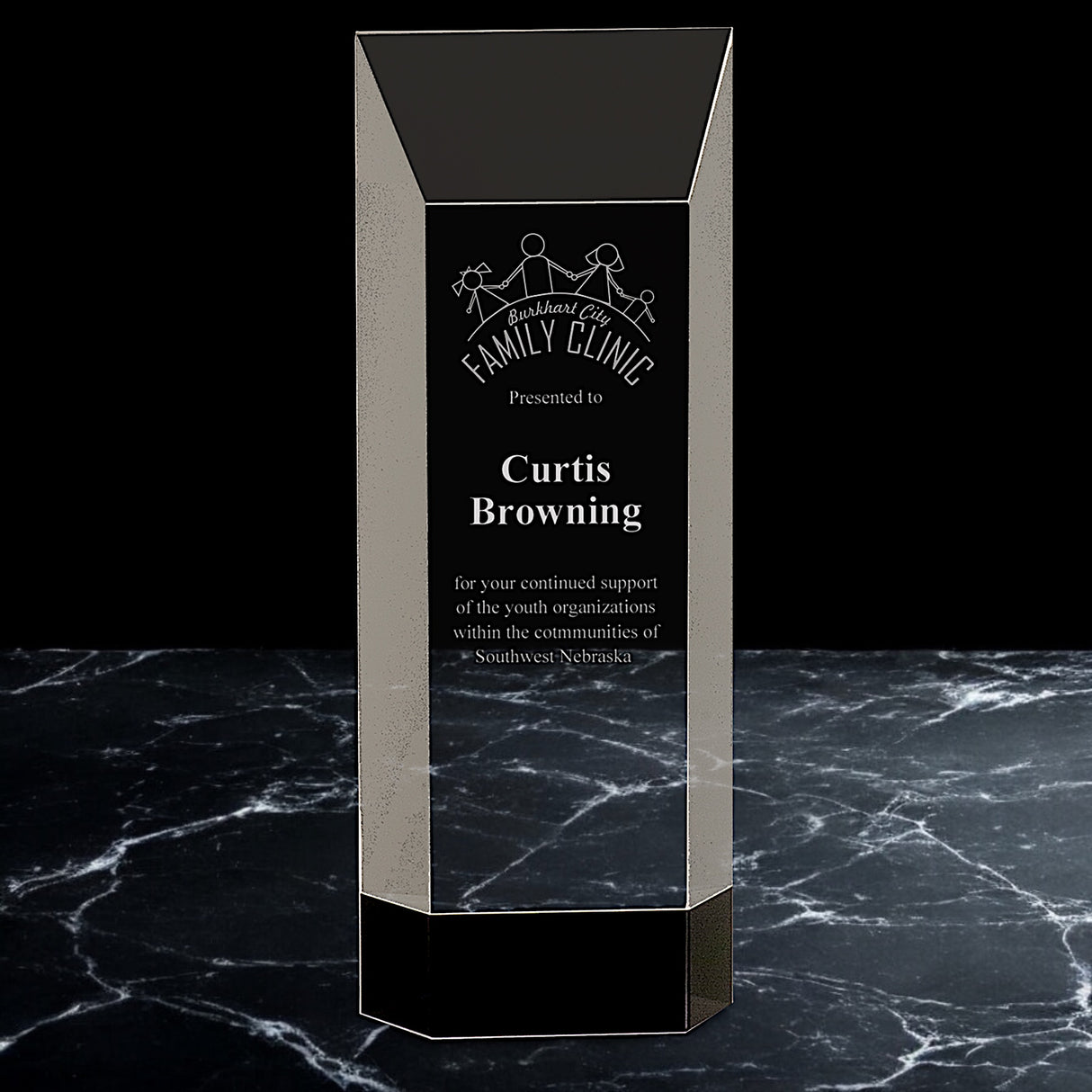 Crystal Self-Standing Rectangle Awards on Black Base