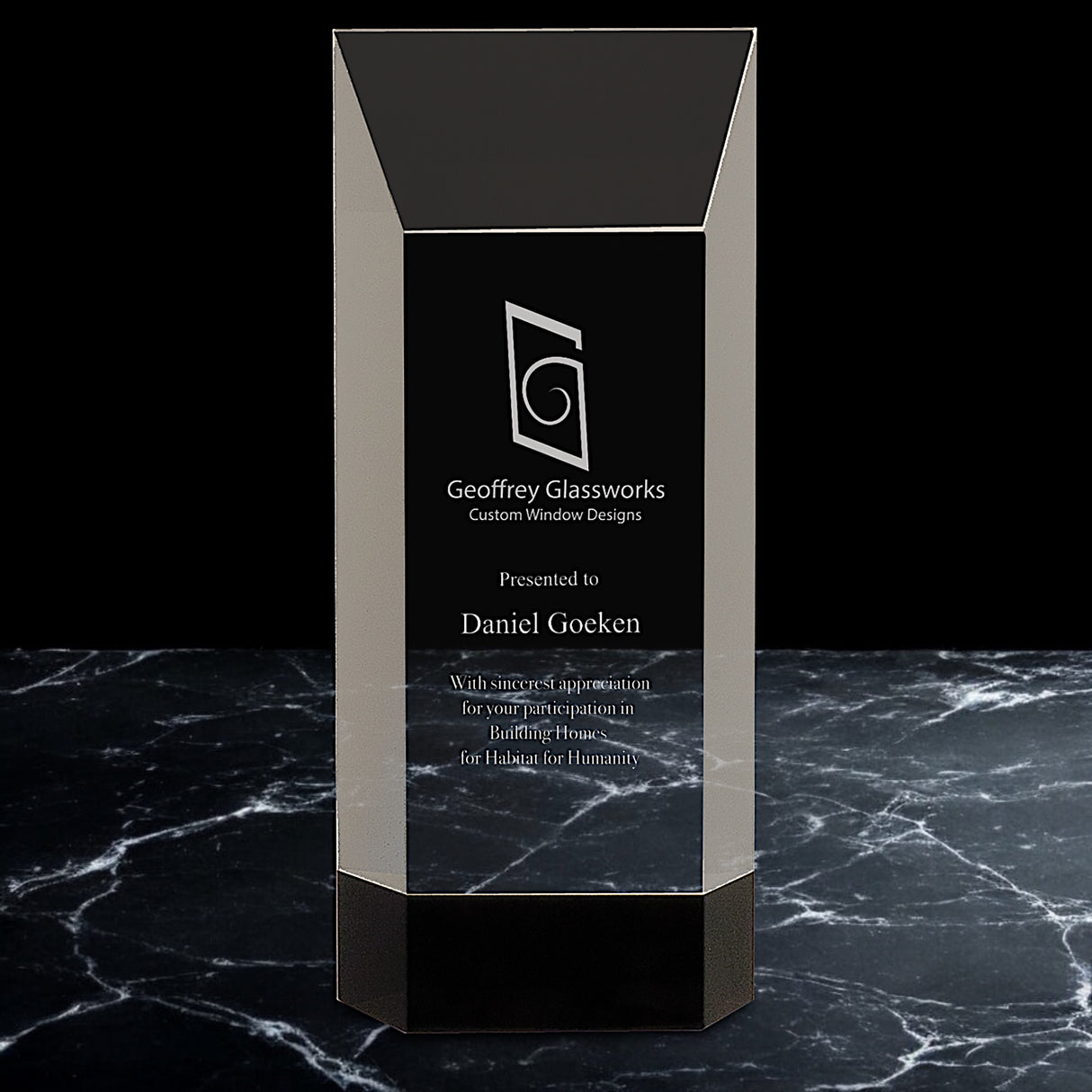 Crystal Self-Standing Rectangle Awards on Black Base