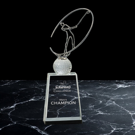 Crystal Golf Awards with Silver Metal Oval Clear Pedestal