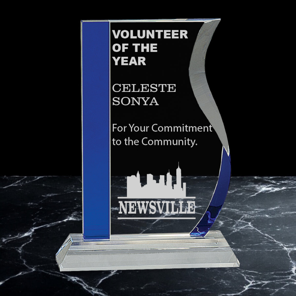 Blue Edge Crystal Wave on Clear Base Awards