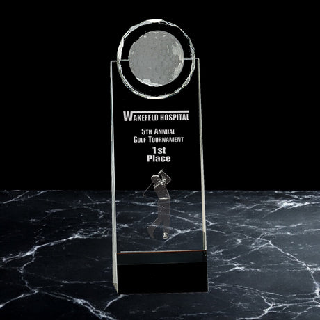 Crystal Awards with 3D Golfer on Black Pedestal Base