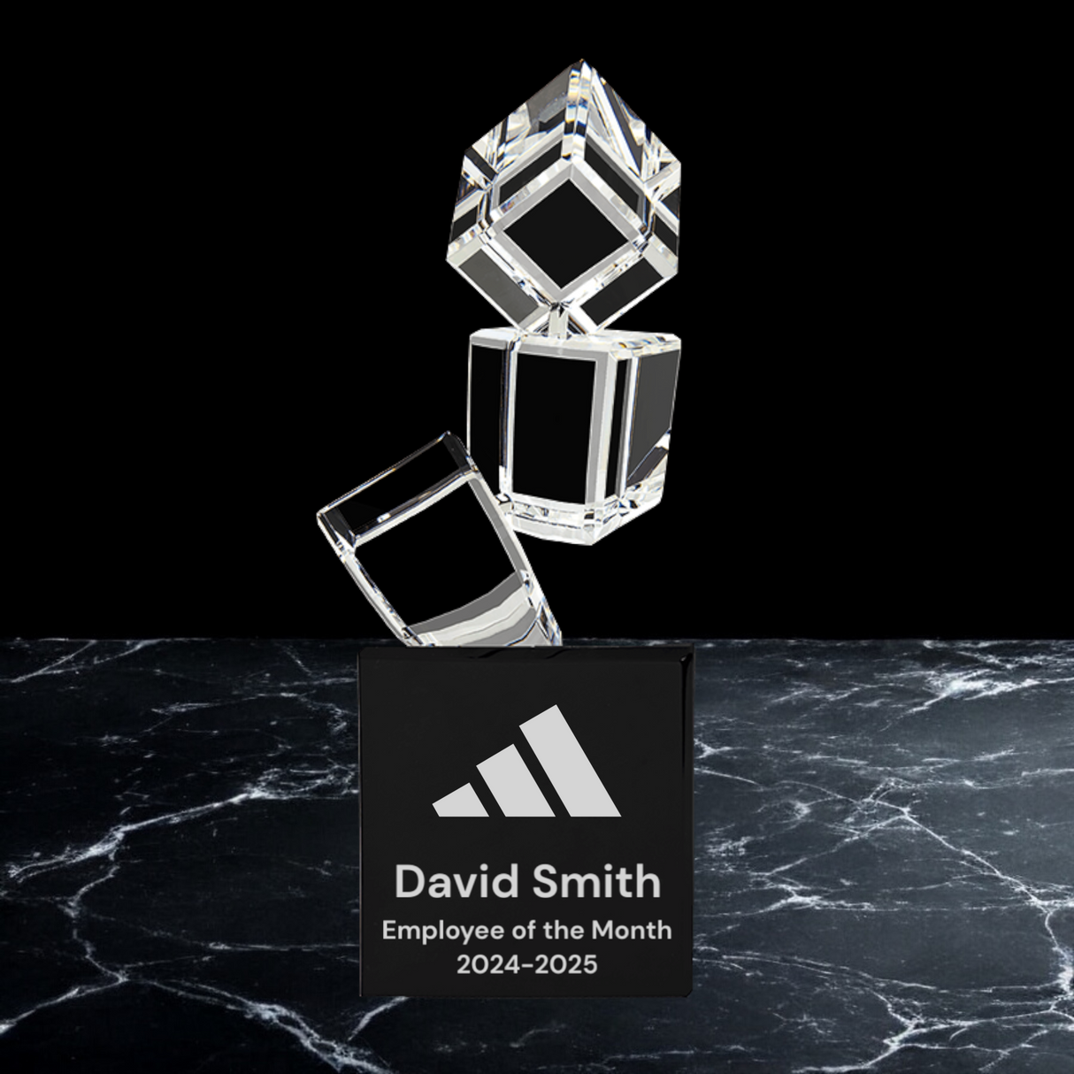 Triple Crystal Block Award on Black Pedestal Base