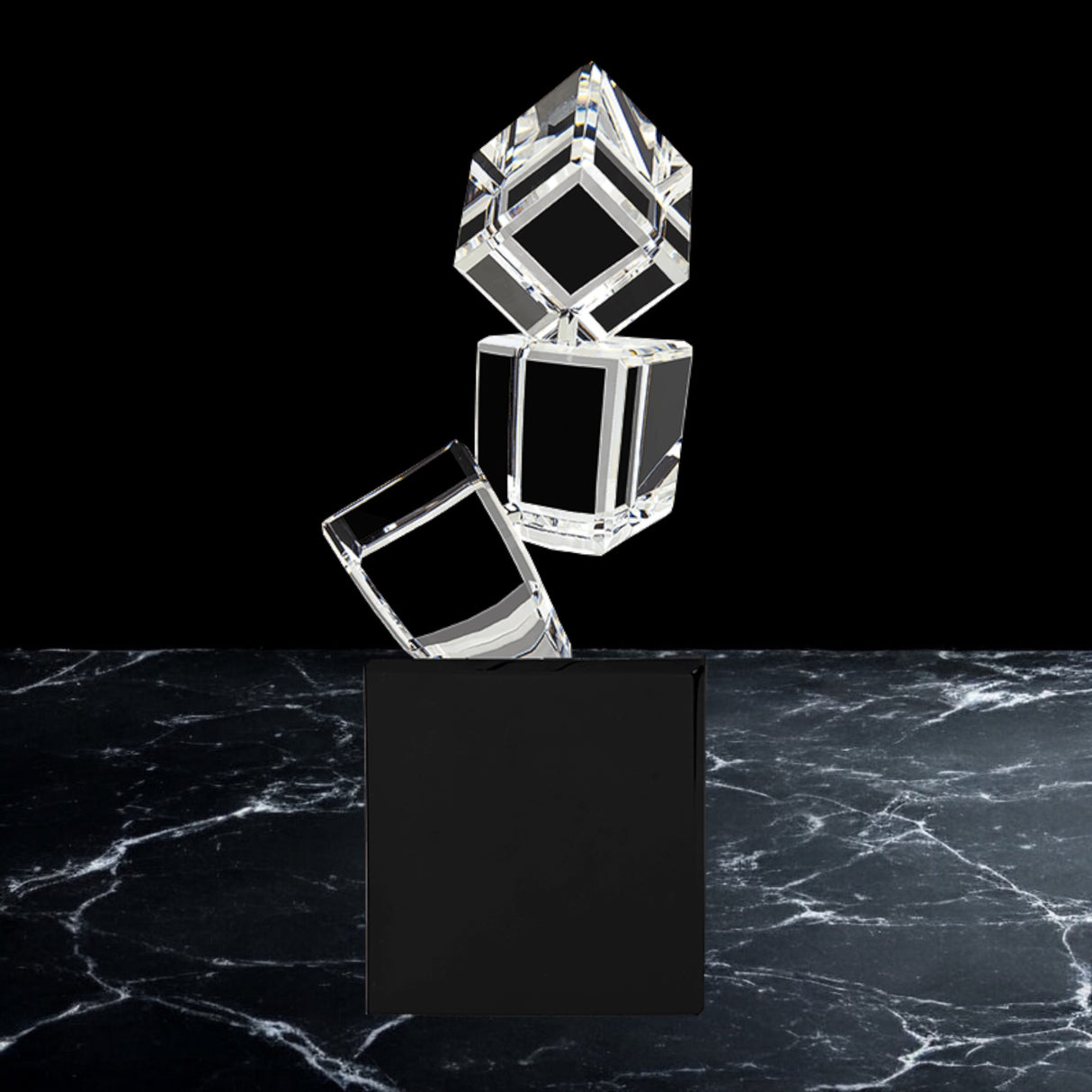 Triple Crystal Block Award on Black Pedestal Base