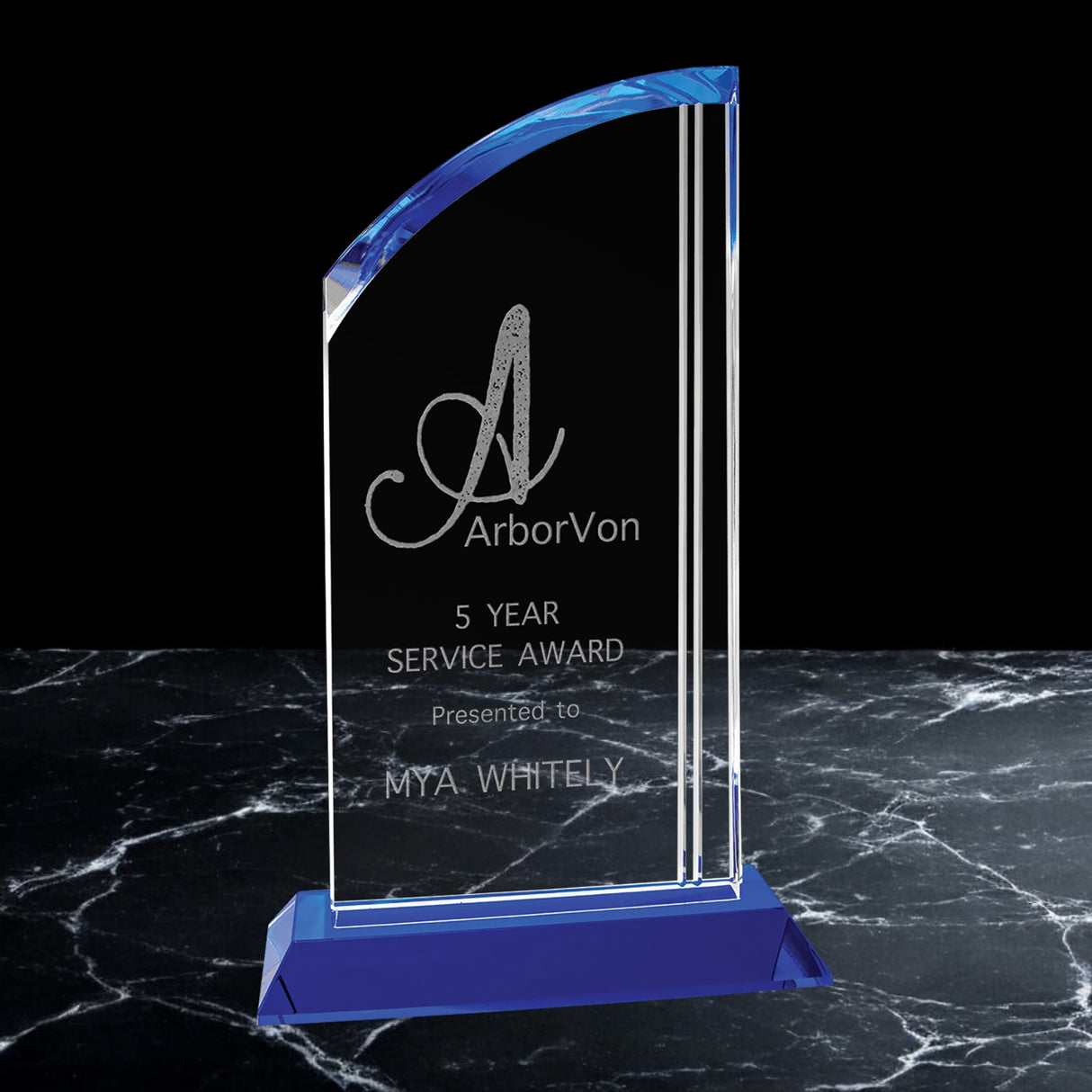 Crystal Arch on Blue Pedestal Awards