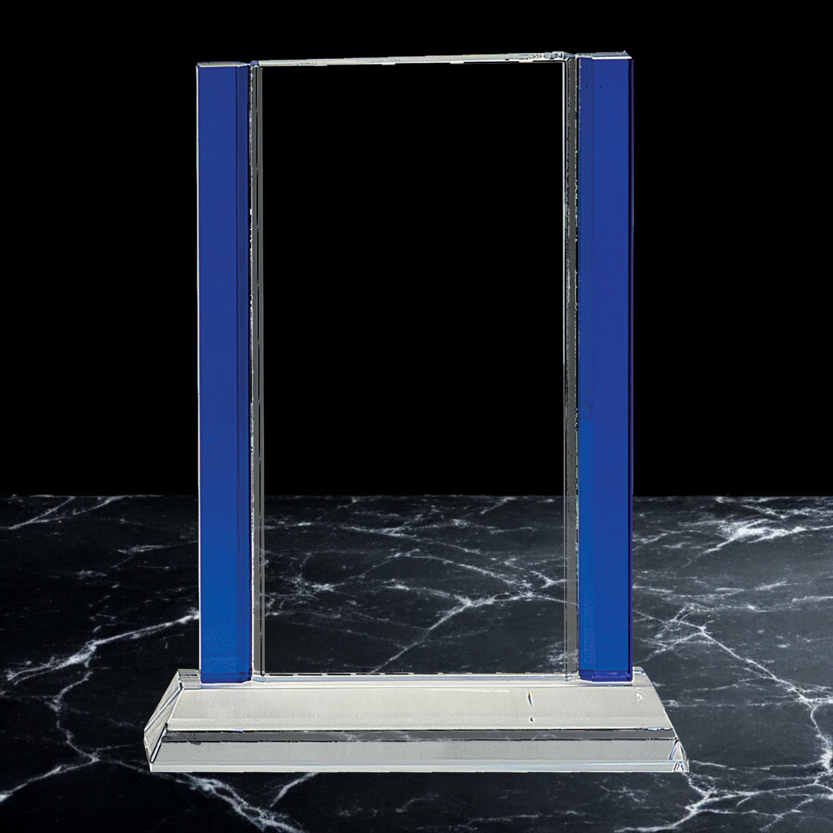 Blue 2-Edge Crystal on Clear Pedestal Award