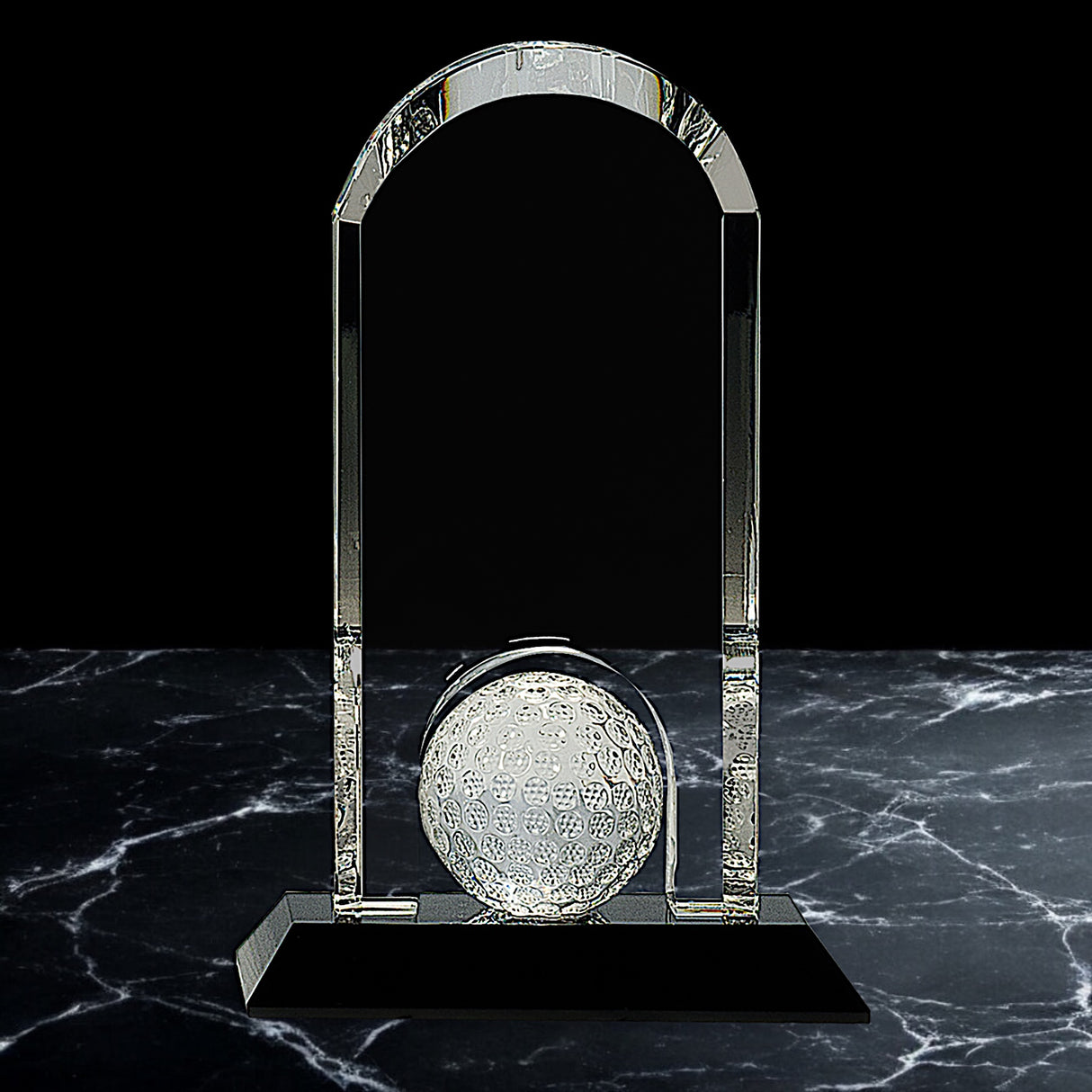 Crystal Dome Award with Inset Golf Ball on Black Pedestal Base