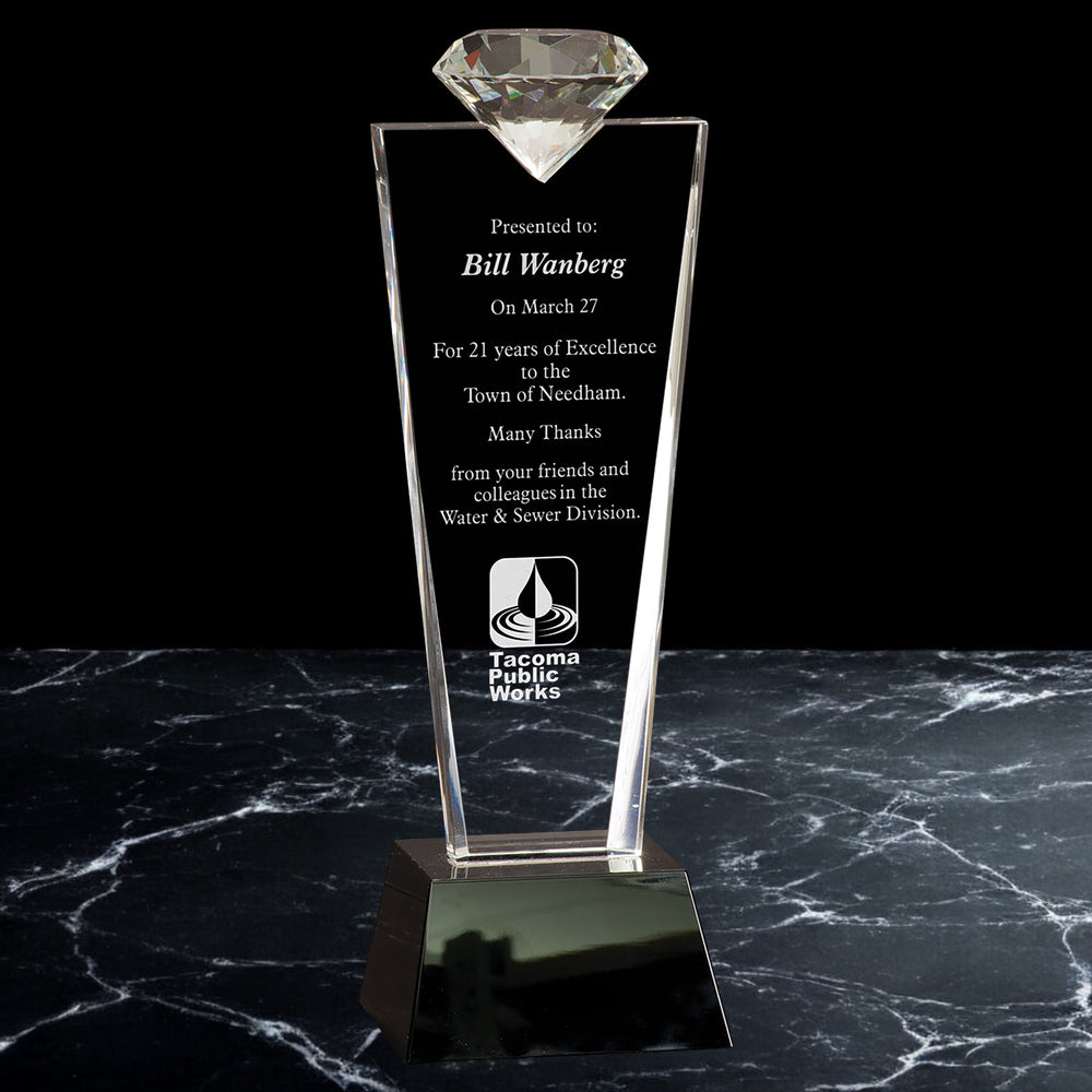 Crystal Diamond Top Award on Black Pedestal Base