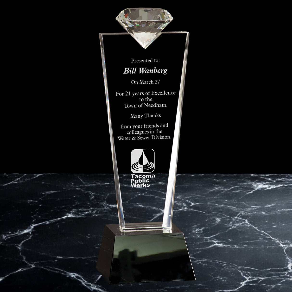 Crystal Diamond Top Award on Black Pedestal Base