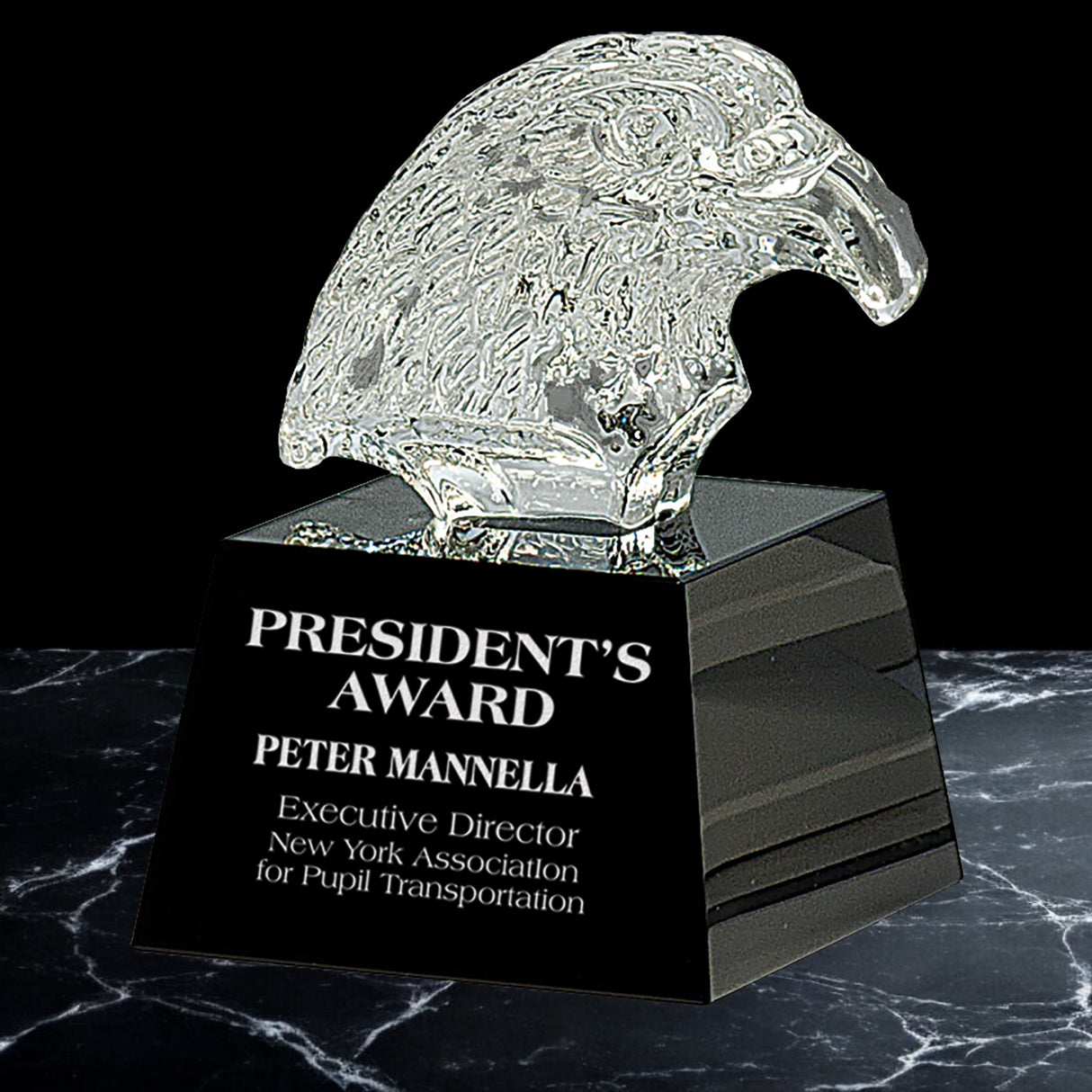 Crystal Eagle Head Award on Black Pedestal Base