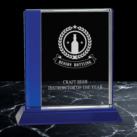 Blue Edge Crystal on Blue Pedestal Awards