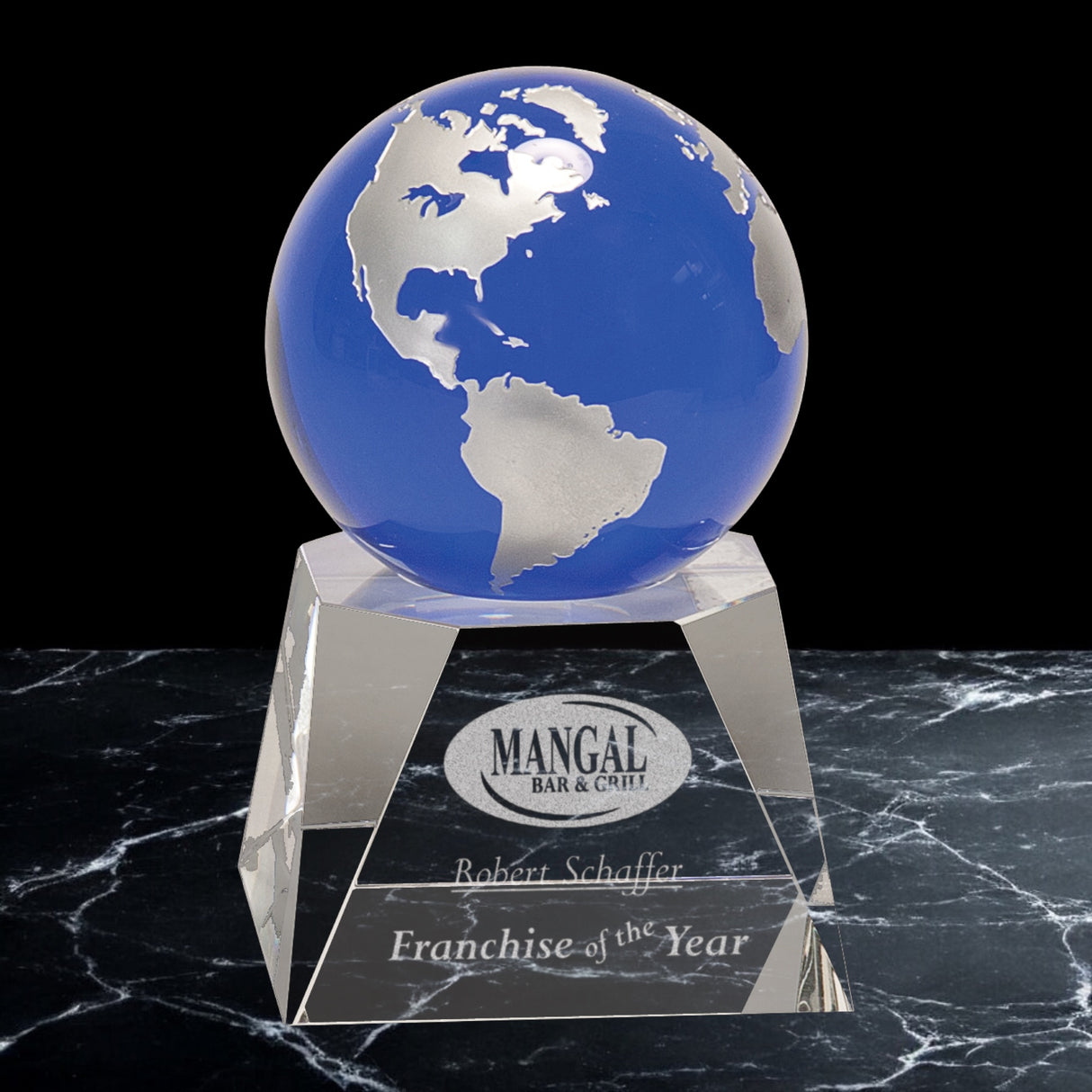 Blue Crystal Globe on Crystal Base Awards