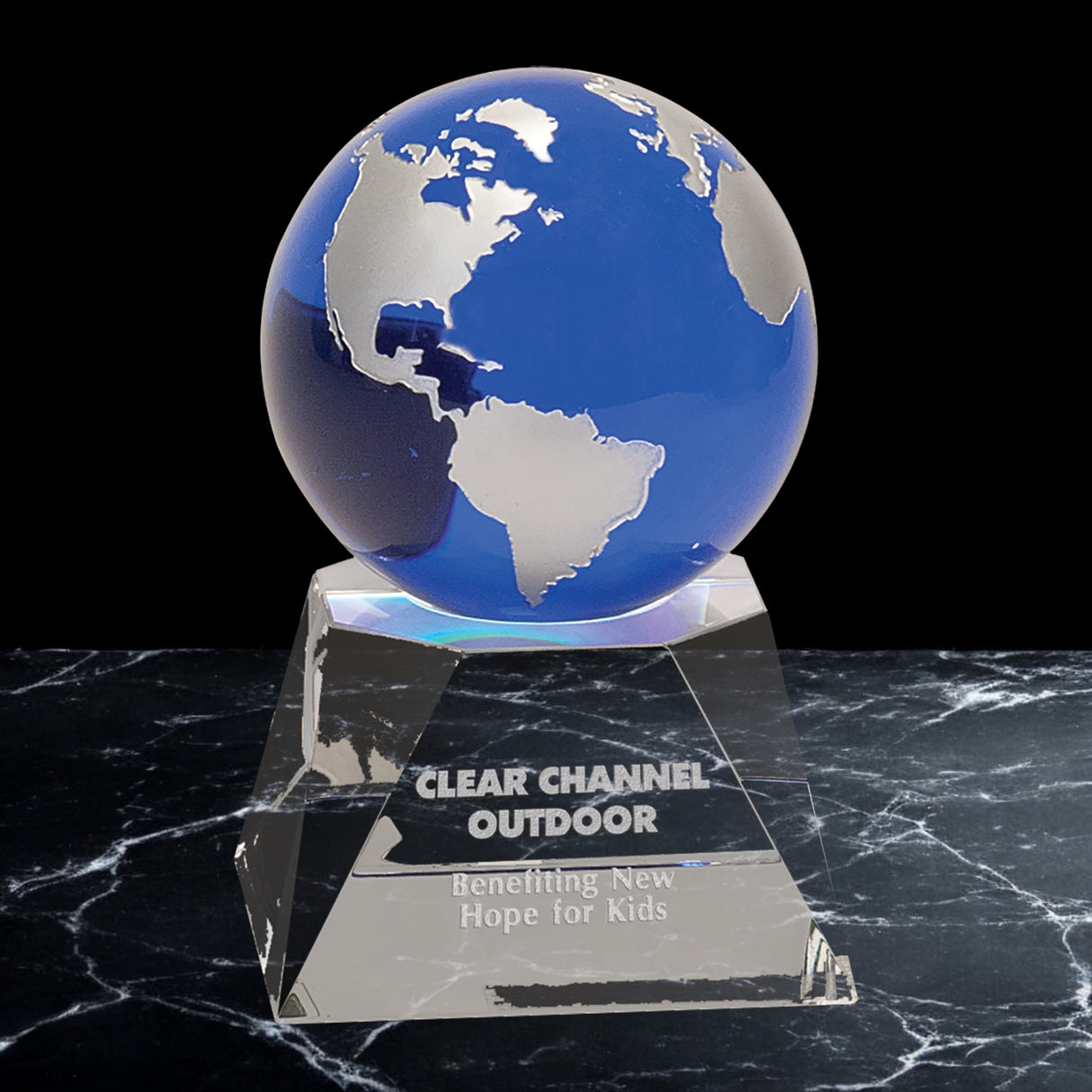 Blue Crystal Globe on Crystal Base Awards