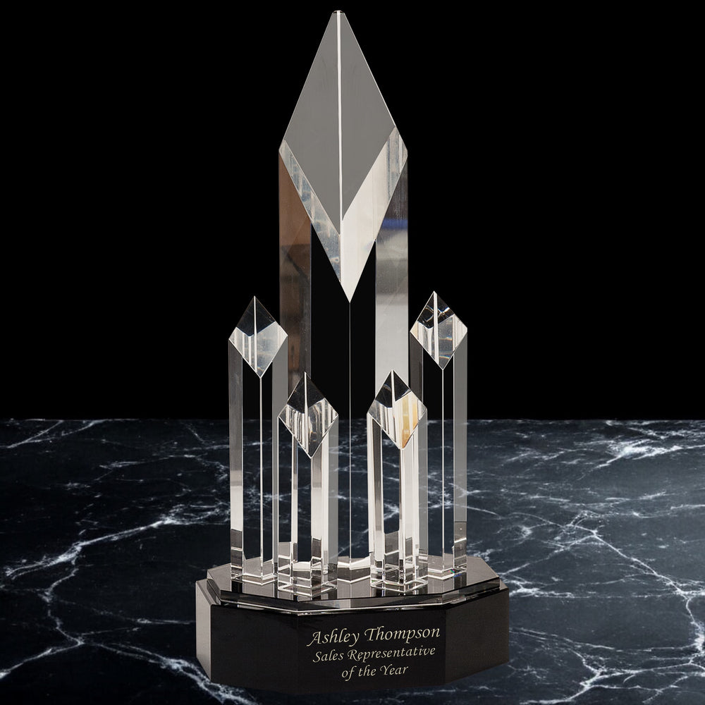 Crystal 5 Rising Diamonds on Black Pedestal Base Award
