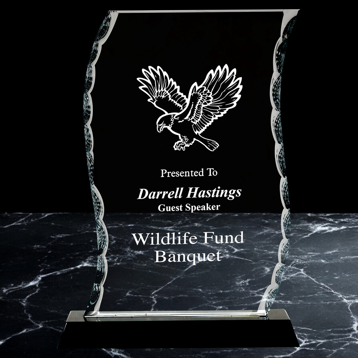 Scroll Facet Glass Awards on Black Base