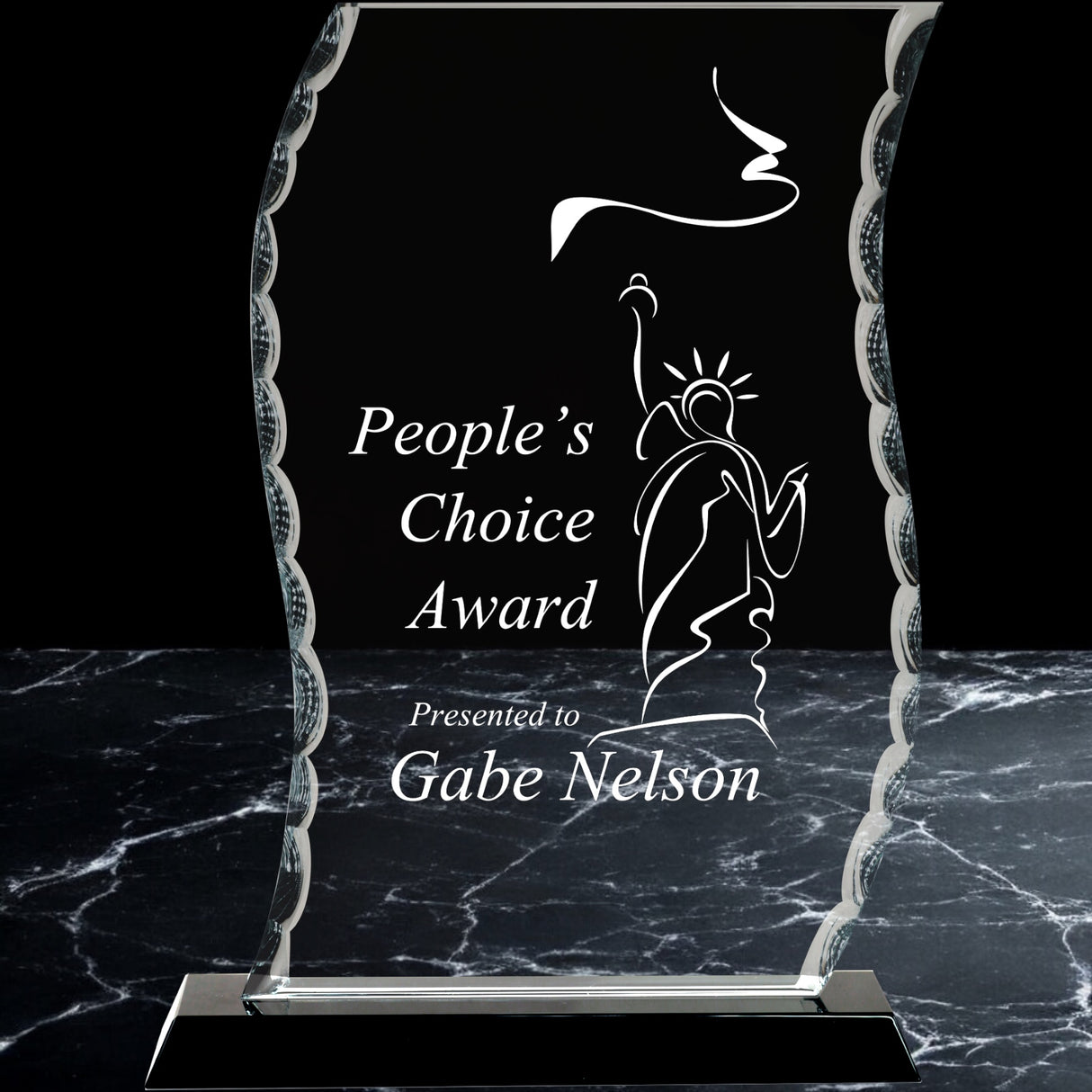 Scroll Facet Glass Awards on Black Base