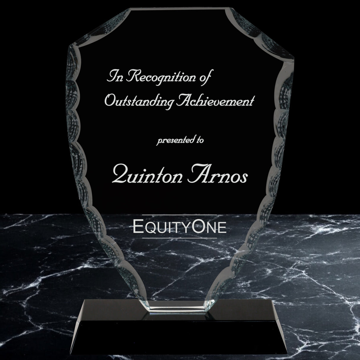 Shield Facet Glass Awards on Black Base