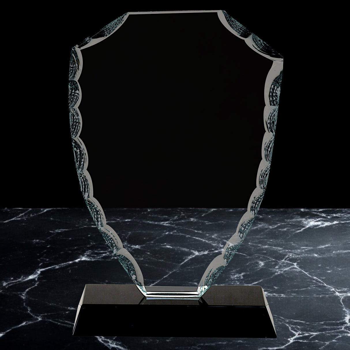 Shield Facet Glass Awards on Black Base