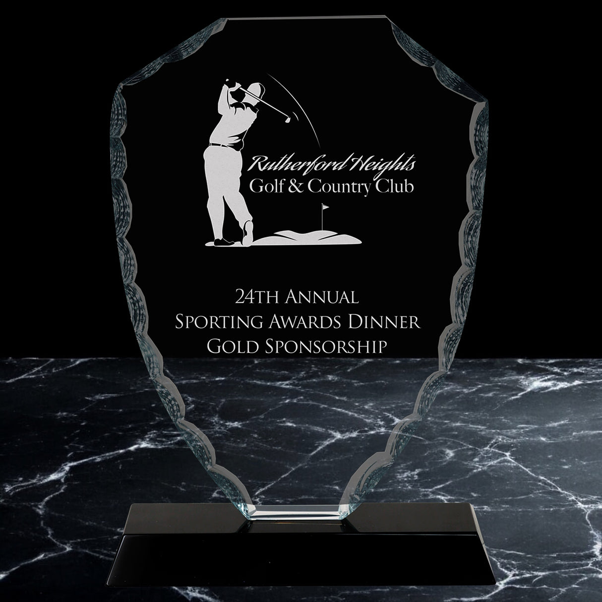 Shield Facet Glass Awards on Black Base