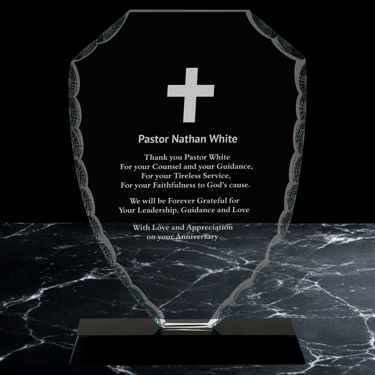 Shield Facet Glass Awards on Black Base