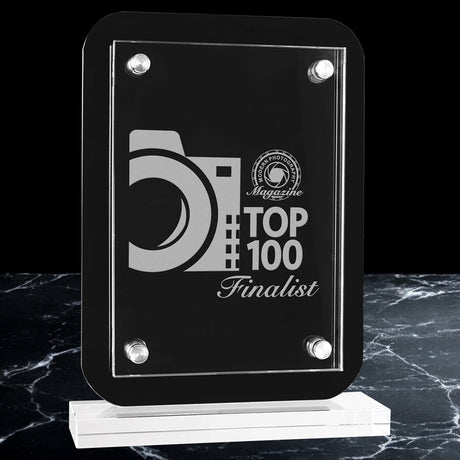 Black Floating Glass Standup Plaques