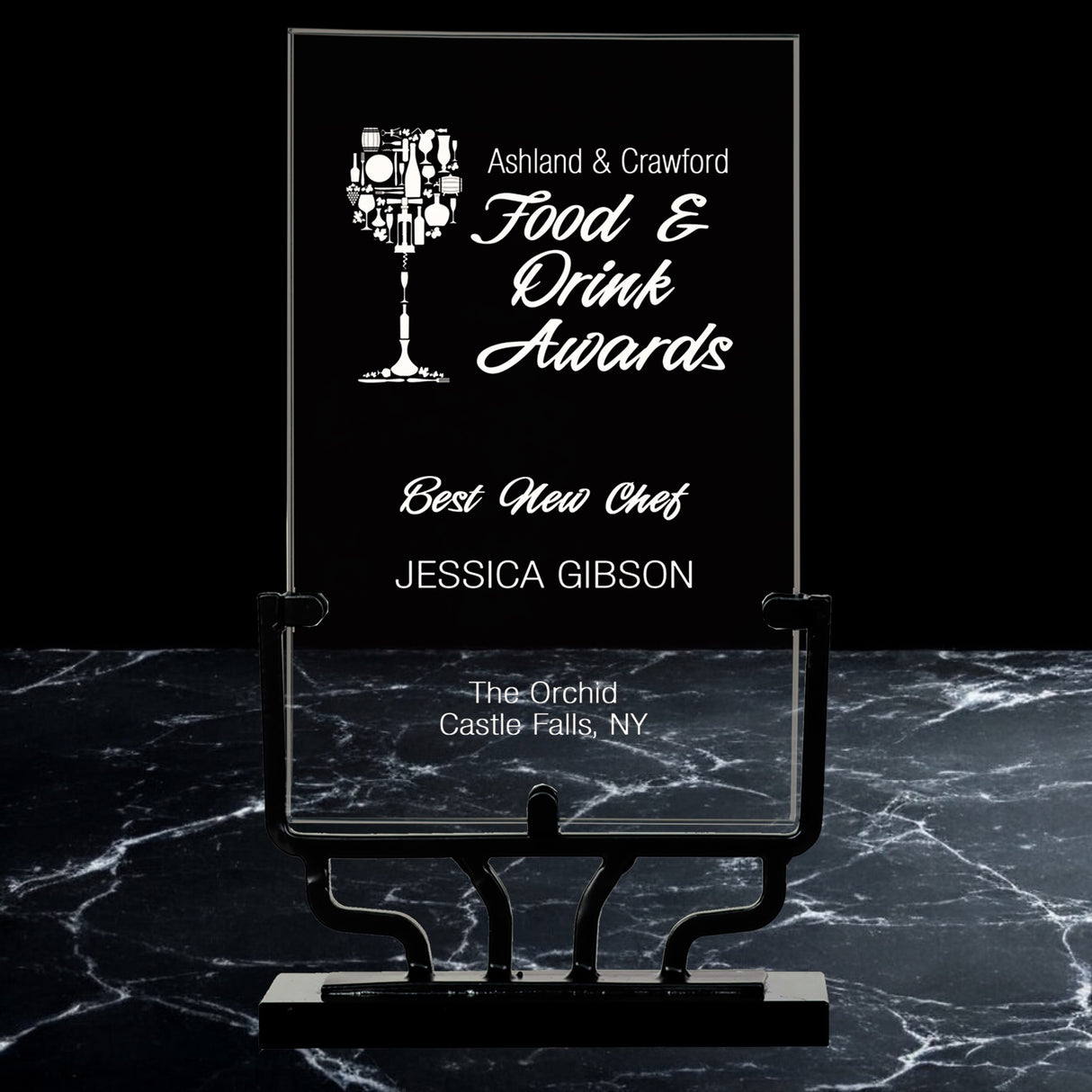 Vertical Rectangle Vintage Glass Awards with Iron Base