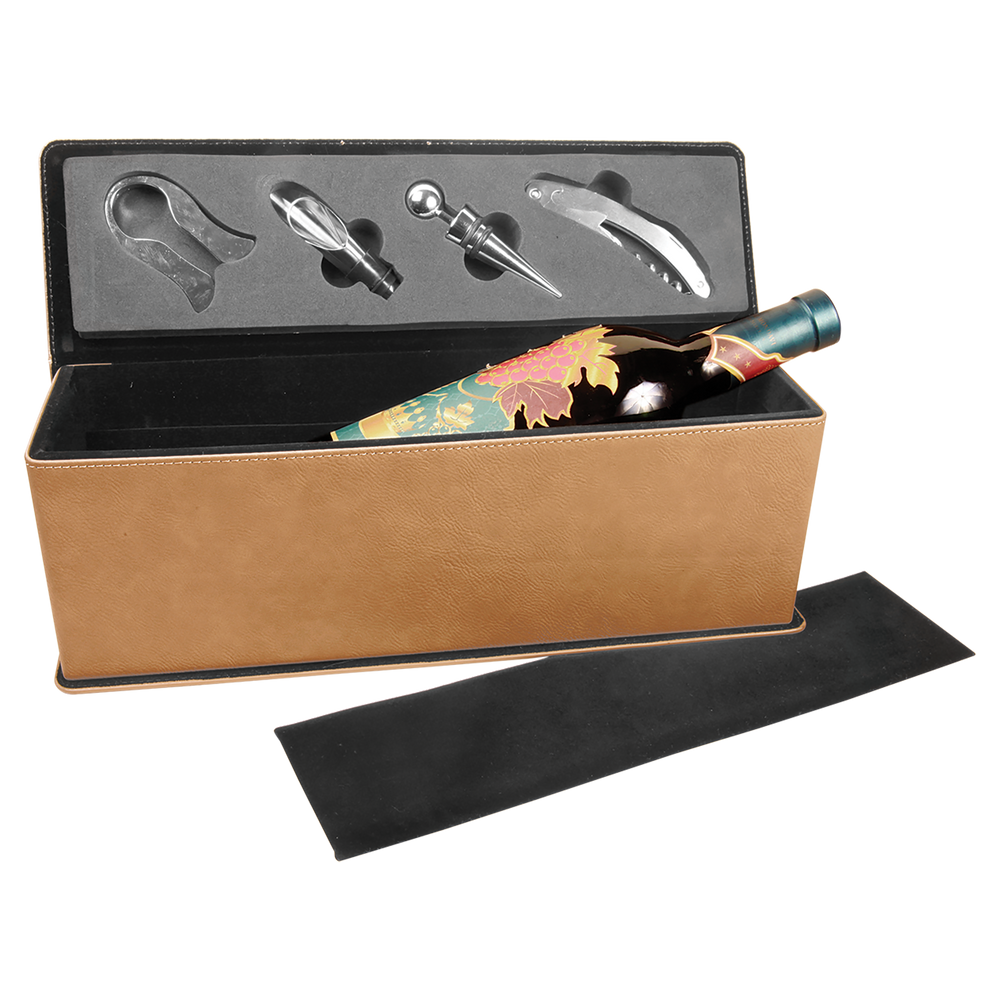 Laserable Leatherette Single Wine Box with Tools