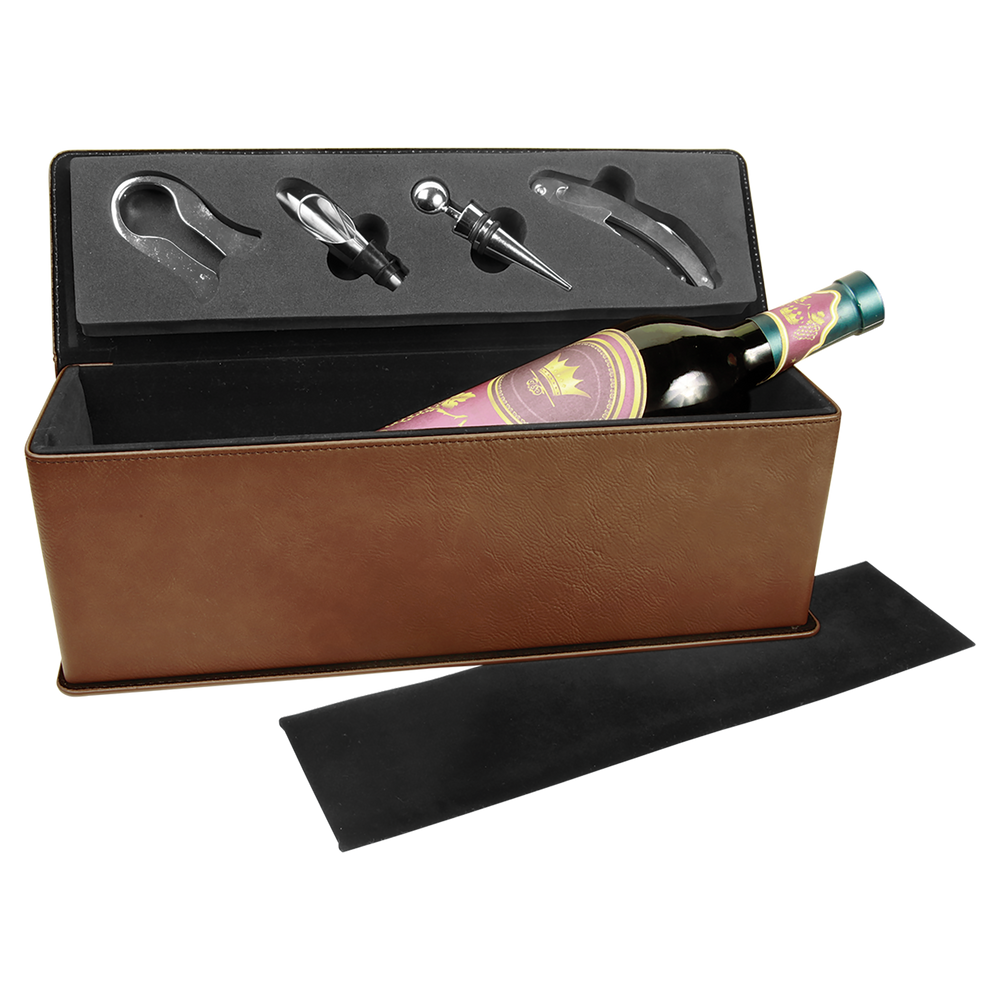 Laserable Leatherette Single Wine Box with Tools