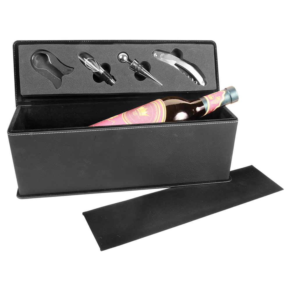 Laserable Leatherette Single Wine Box with Tools