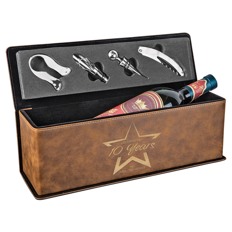 Laserable Leatherette Single Wine Box with Tools
