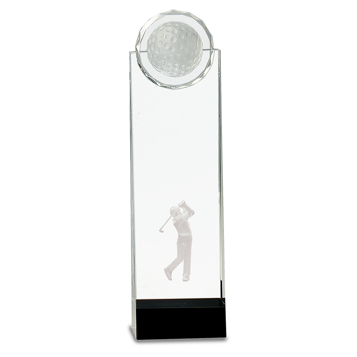 Crystal Awards with 3D Golfer on Black Pedestal Base